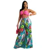 MM2165 Fuente Transfronteriza Europea y Americana Cuello en V Largo de Tubo Estampado Pantalones de Pierna Ancha Moda Casual Traje de Mujer
