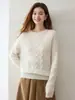 Suéter de punto jacquard trenzado de cuello redondo para mujer, manga larga, holgado, suave, pegajoso, versátil, estilo perezoso, capa base de punto, suéter de cachemira