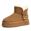 Botas de Neve de Couro Genuíno com Lã para Mulheres Solado Grosso Cano Curto 2025 Novo Inverno Acolchoado Quente Sapatos de Algodão Botas de Algodão Sapatos Pão
