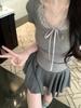 Camiseta de Manga Corta con Cuello Halter de Deseo Puro Estilo Francés para Mujer, Ajuste Entallado, Top Corto Irregular de Hombro Derecho