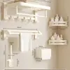 Toallero de Aluminio Espacial Perforado Estilo Crema Toallero de Baño Estante de Baño Colgador Juego de Cinco Piezas para Inodoro