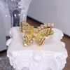 Anillo Abierto de Mariposa Rosa de Zirconia con Diamantes Completos Vintage Nicho de Gama Alta Personalizado Anillo Apilable