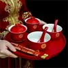 Taza de Té, Bol y Palillos de Boda, Brindis de Boda, Juego de Té Rojo de Dote, Bol de Brindis y Boda, un Par de Artículos de Boda
