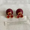 Brincos de Pérola Flor de Zircônia Vermelha para Mulheres, Uso Frontal e Traseiro, Personalizados, Luxo Leve, Únicos, Modernos, Tendência, Versáteis