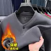 Nova blusa de moletom forrada com fleece estilo chinês para outono e inverno para homens, tecido térmico dupla face amigo da pele, gola alta, manga longa, camiseta de camada base quente