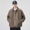 Chaqueta de Cuero Estilo Americano con Solapa para Hombre, Otoño 2025 Vintage High Street Fresca Ropa de Trabajo Abrigo, Retro Versátil Moderna