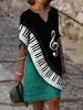 2026 Nuevo Vestido de Verano para Mujer con Estilo de Pintura al Óleo Transfronteriza, Cuello en V, Impresión 3D, Holgado, de Manga Corta, para Vacaciones en la Playa junto al Mar