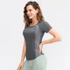 Roupas de Yoga Femininas Justas Manga Curta Gola Redonda Camiseta Esportiva Malha Respirável Alta Elasticidade Secagem Rápida Roupa para Corrida Treino Fitness