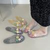 Sandalias Dulces de Estilo Hada con Lazo, Zapatos de Cristal, Sandalias con Punta de Flor, Sandalias Planas con Cuentas de Moda de Verano para Mujer