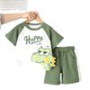 Conjunto de ropa de verano para niños, novedad de verano 2025, ropa de bebé de estilo occidental, conjunto de dos piezas de manga corta con dinosaurio de ojos grandes para niños.