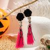 Pendientes Europeos y Americanos Transfronterizos Originales de Calavera con Borla y Cuentas de Semilla, Pendientes Personalizados Creativos de Flor de Halloween