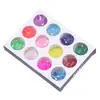 Pó de glitter para nail art, pó laser, pó brilhante, lantejoulas, relevos de veludo em formato de diamante e redondo, folha de ouro e prata, flores secas, kit de decorações com 12 cores