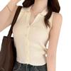 Chaleco sin Mangas con Cuello Polo para Mujer Nuevo Arribo Francés Cárdigan de Un Solo Botón Combinable Adelgazante Corto Celebridad Elegante Camisa Básica