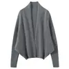 Casaco de tricô de sete agulhas com mangas morcego, xale, versátil, modelagem solta, afina a silhueta, suéter de cashmere liso, cardigã de tricô feminino, manga longa