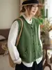 Colete de tricô verde para mulheres, novo estilo da primavera de 2026, versátil para figuras petite, elegante e solto, bonito, colete casual para sobreposição