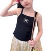 Verano para Niñas Corto Tirante Pequeño Bordado Combinable Ajustado Estilo Coreano Niños Seda de Hielo Fino Chaleco Estilista Camiseta Base