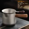 Taza de té justa de titanio puro de gran capacidad con asa lateral portátil, separador de té de súper filtración, mango de madera maciza, accesorio de té creativo