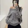 Suéter Floral de Punto sin Hombros para Principios de Otoño con Diseño Suave Retro a la Moda y Top de Punto con Estampado de Letras para Mujer
