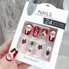 Unhas Postiças de Natal Vermelhas e Verdes Longas com Flocos de Neve de Natal, Azevinho, Papai Noel - Pontas de Unha para Usar - Atacado P174