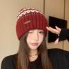 Gorro de punto estilo Fairisland, de lana para niños, estilo retro jacquard, para otoño e invierno, con ambiente navideño, cálido y protector para las orejas.
