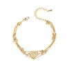 Nova Moda Corrente de Contas de Posicionamento de Três Camadas Pulseira de Aço Titânio Pulseira em Formato de Coração Totalmente Cravejada para Mulheres Joias Simples de Aço Inoxidável