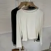 Camiseta de Manga Larga con Cuello Redondo, Empalme de Malla, Falso Dos Piezas, Elástica, Versátil, Aspecto Adelgazante, Hombro Derecho, Estilo Otoño e Invierno, Camisa para Superponer