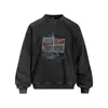 Sudadera para hombre con estampado floral desgastado, diseño de silueta abstracta retro americana, adecuada para primavera y otoño, estilo holgado y casual, acabado lavado