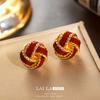 Popular estilo francês retrô pingando óleo concentric nó brincos stud cobre banhado a ouro elegante 925 prata agulha outono e inverno brincos de alta qualidade