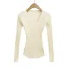Elegante suéter de malha versátil slim-fit com decote V, estilo europeu e americano, jovial e rejuvenescedor, top base que afina a cintura