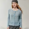 Cárdigan de Punto Calado de Encaje de Seda de Mora Cachemir para Mujer, Prenda Exterior Francesa Exquisita de Ganchillo, Suéter para Dama