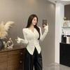 Pure Desire Novo Estilo Split Button Spice Girl Top Feminino Início do Outono Fino Slim-fit Emagrecimento Cor Sólida Manga Comprida Ombro Base Camisa