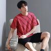 Pijama Longsha Masculino Verão Fino Algodão Puro Manga Curta Shorts Roupa de Casa Casual de Alta Qualidade para Adolescentes e Meninos conjunto