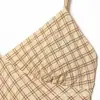 Comércio Exterior Transfronteiriço Moda Feminina 2026 Nova Moda Francesa Vestido de Alça Xadrez Irregular com Renda 2180314