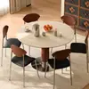 Mesa de Comedor Plegable Retráctil de Losa de Roca Estilo Antiguo, Color Nogal, Madera Maciza, Adecuada para Apartamentos Pequeños, Convertible a Mesa Redonda, Mesa y Sillas Funcionales