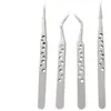 Pinça de Aço Inoxidável Espessa e Endurecida de Precisão com Furos para Manicure de Diamante e Extensões de Sobrancelha, Pinça Longa Fina com Ponta Curva Reta