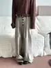 Calça Social Listrada de Botão de Alta Qualidade 60% de Desconto Calça de Viagem de Corte Evasê e Perna Larga Mistura de Fibras Calça Casual com Caimento