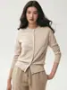 Cardigã Yangzi de malha fina 18 pontos 100% lã pura para mulheres, suéter fino casual de moda com gola redonda baixa, peça de outer wear tricotada