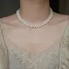Elegante Collar Redondo de Perlas y Cuentas en Capas Estilo Francés, Cadena para Clavícula Simple y de Moda, Sensación de Lujo Ligero y Gama Alta, Joyería al por Mayor