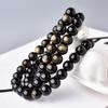 Pulsera Coleccionable de Obsidiana Dorada Natural de Múltiples Círculos para Mujer Hombre 6-8mm Obsidiana Ojo de Gato Tres Círculos Cuentas Cuentas Pulsera