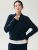 Roupa externa espessa, elegante e quente: Cardigã de tricô 100% cashmere para mulheres, com zíper duplo e design de trança em cabos