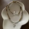 Elegante Collar con Colgante de Hongo de Perlas de Arroz de Piedra Natural Melard Estilo Bosque Vintage Set de Pendientes y Collar de Gama Alta para Mujer