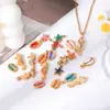 Pingente Estilo Oceano com Gotejamento de Óleo em Aço Inoxidável - Estrela-do-Mar/Concha do Mar/Cavalo-Marinho Banhado a Ouro Acessórios para Colar/Pulseira DIY