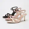 Sandalias de Tacón de Aguja Abiertas Estilo Retro Francés para Mujer, Zapatos Elegantes de Tacón Alto para Verano, Suministro Directo de Fábricas de Comercio Exterior