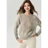 Sencillo y elegante~Suéter de punto grueso con cuello redondo 75% cachemira 25% seda para mujer manga larga tejido capa base