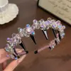 Nueva diadema de cristal morada exquisita de alta gama para mujer, corona alta, elegante, con dientes para un agarre antideslizante, accesorio para el cabello versátil y de lujo ligero