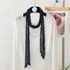Novo Lenço Longo Plissado Slim de Algodão e Linho Combinação de Roupas Lenço de Seda com Estampa de Bolinhas e Leopardo Lenço Longo de Tricô Fino Estreito com Ponto de Trança em Tiras