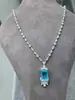 Ventas Directas de Fábrica Venta Caliente Transfronteriza Collar de Topacio Azul Suizo Puro Natural Tamaño de Piedra Principal 10*14mm Plata 925