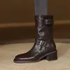 Artículo popular de lujo ligero ¡ganga de zapatos de Chengdu! Estilo británico hebilla piel de oveja de primera capa tacón grueso 5.5cm temperamento versátil botas de mujer