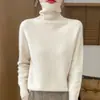 Suéter de punto grueso de manga larga con cuello alto 100% lana para otoño e invierno, top interior de corte holgado para mujer