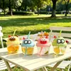 Taza Mini Dun Dun con Popote, Vaso Pequeño de Vidrio para Agua, Taza de Leche Infantil de Dibujos Animados, Vaso con Popote, Vidrio de Sodio y Calcio